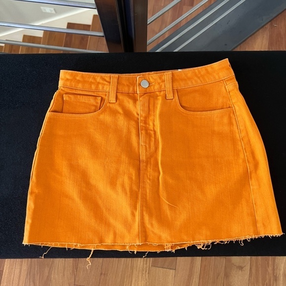 L'AGENCE Dresses & Skirts - L’AGENCE Delma Denim Mini Skirt in Tangerine Orange